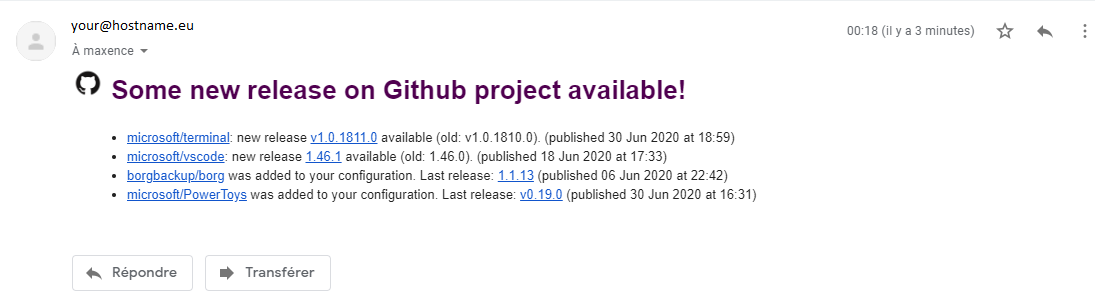 An example of mail sent by the script